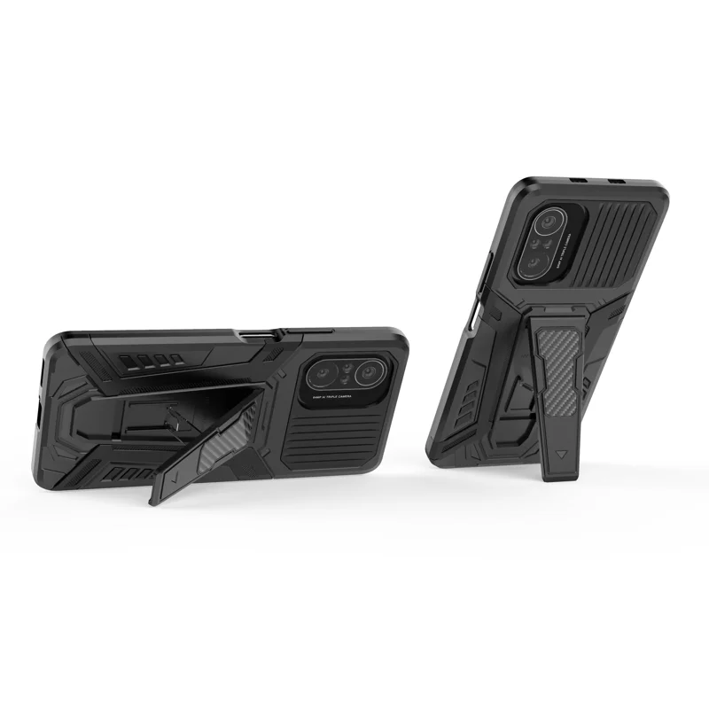 PC + TPU Cubierta Híbrida Caso Posterior Con Diseño de Estandas de Kickstand Para Xiaomi Redmi K40/K40 Pro/K40 Pro +/mi 11i/Poco F3 - Negro