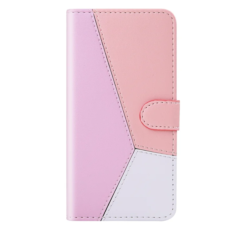 Drei-farben-spleißleder-leder-wallet-ständer Schutzhülle Für Xiaomi Redmi Note 10 4G/Note 10s - Lila/rosa/weiß