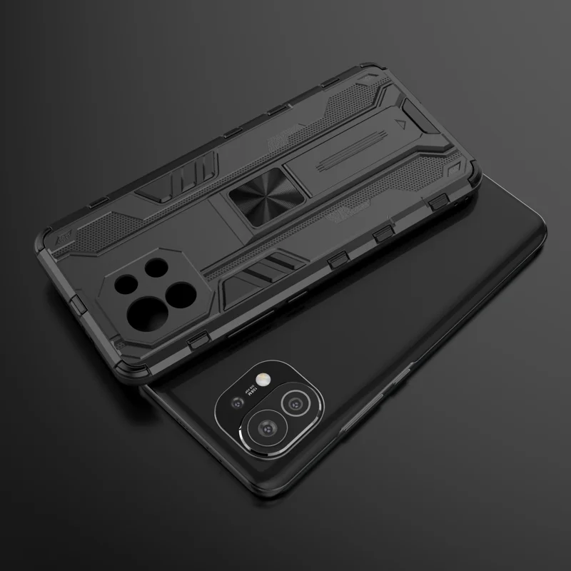 PC + TPU Combo Shockproof Phone Case Protector with Kickstand Design for Xiaomi Mi 11 - Black