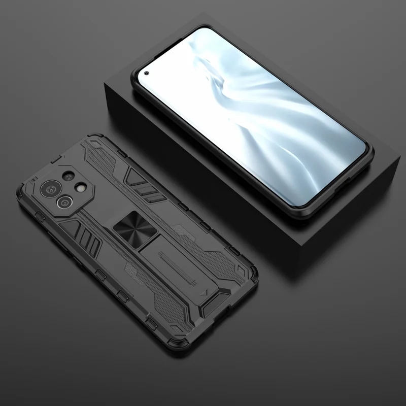 Комбо-чехол для телефона Xiaomi Mi 11 с ударопрочным дизайном и подставкой, черный