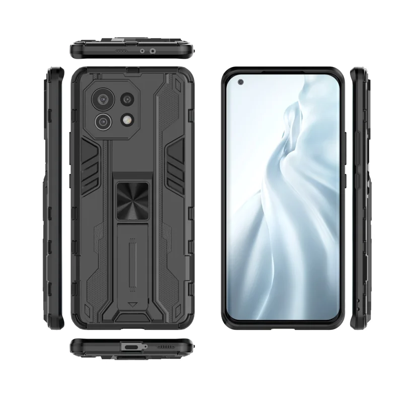 Комбо-чехол для телефона Xiaomi Mi 11 с ударопрочным дизайном и подставкой, черный