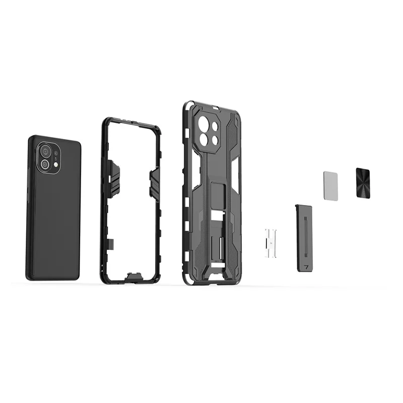 PC + TPU Combo Shockproof Phone Case Protector with Kickstand Design for Xiaomi Mi 11 - Black