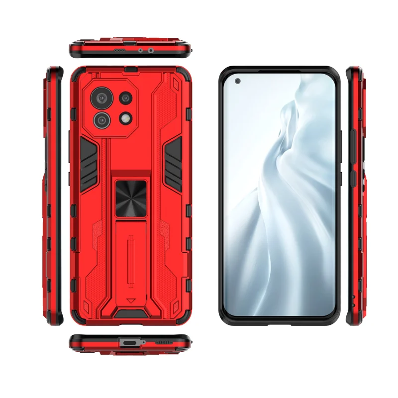 PC + TPU Combo Schockdelie -handy -hülle Protektor Mit Kickstand -design Für Xiaomi Mi 11 - Rot