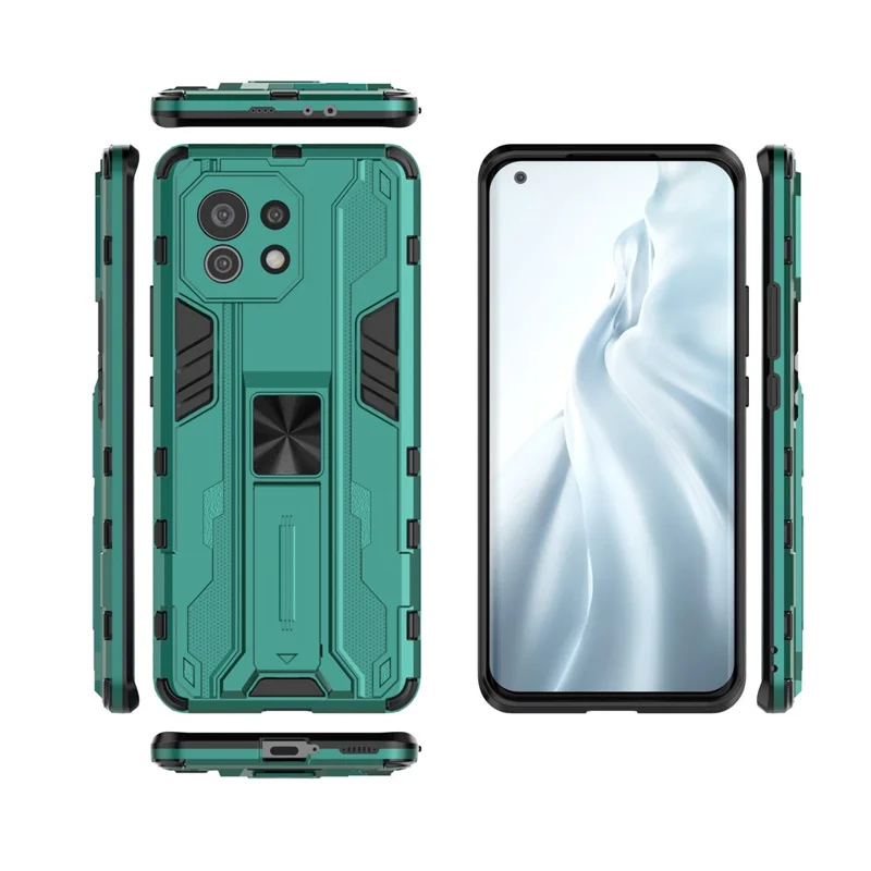 PC + TPU Combo Shockproof Phone Case Protector with Kickstand Design for Xiaomi Mi 11 - Green