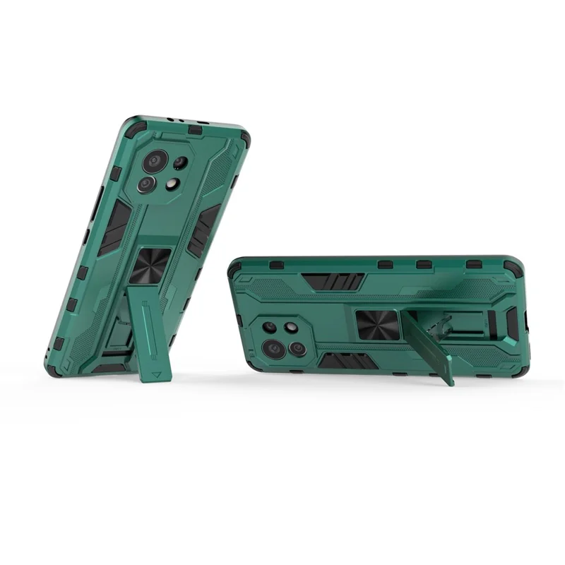 PC + TPU Combo Shockproof Phone Case Protector with Kickstand Design for Xiaomi Mi 11 - Green