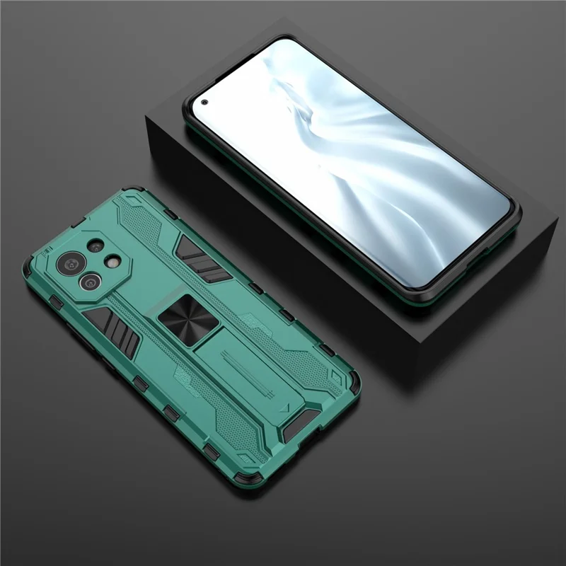 PC + TPU Combo Shockproof Phone Case Protector with Kickstand Design for Xiaomi Mi 11 - Green