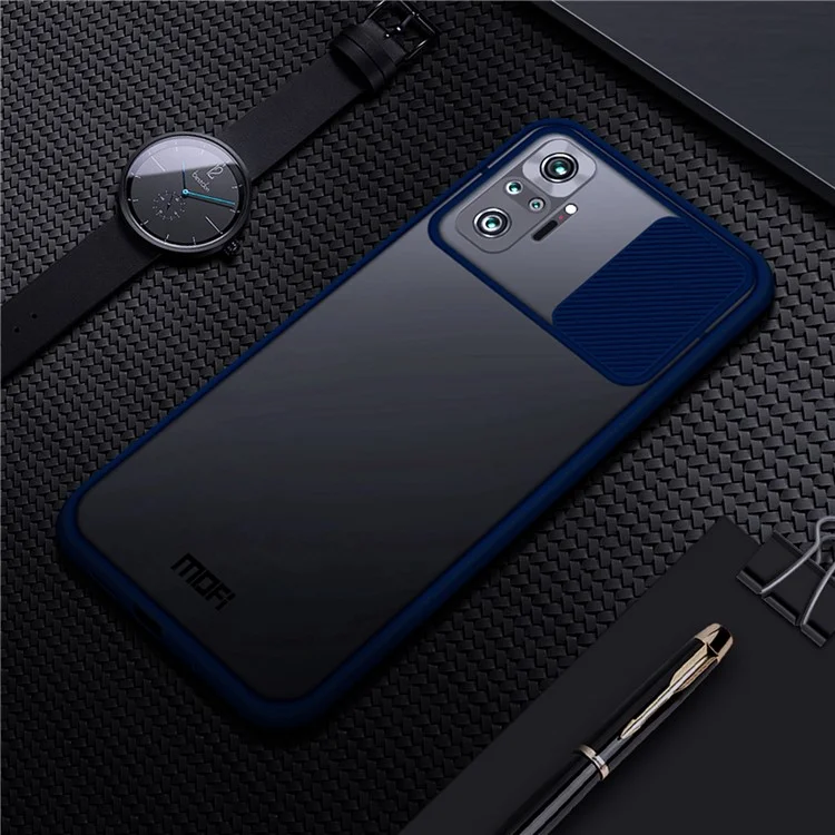 MOFI XINDUN Series Slide Lens Design Hybrid Protective Cover Shock-Absorbed Phone Case for Xiaomi Redmi Note 10 Pro - Blue