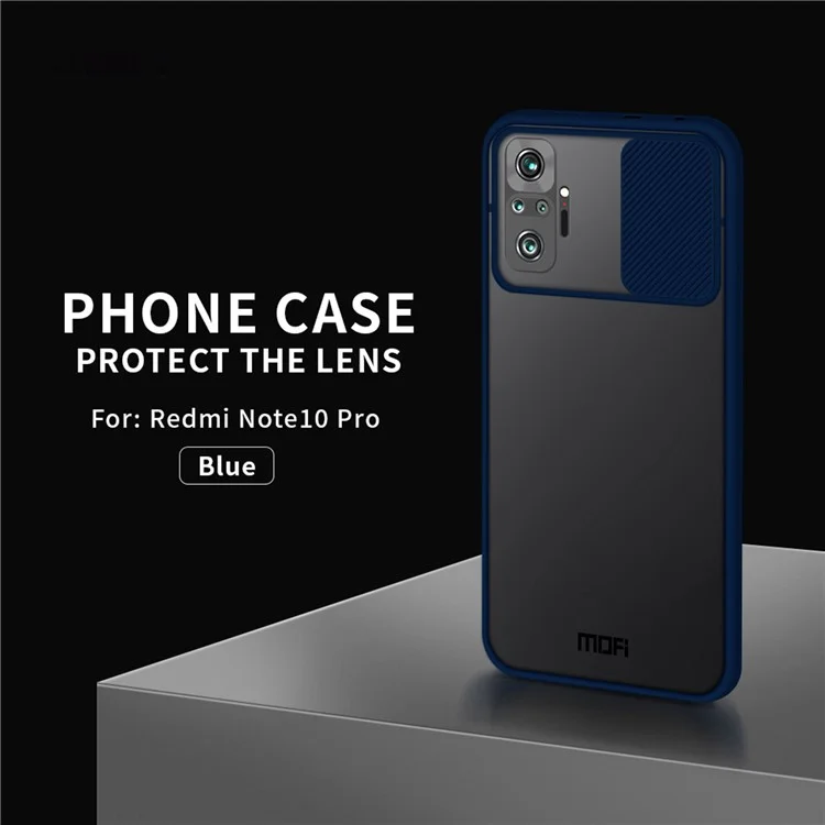 MOFI XINDUN Series Slide Lens Design Hybrid Protective Cover Shock-Absorbed Phone Case for Xiaomi Redmi Note 10 Pro - Blue