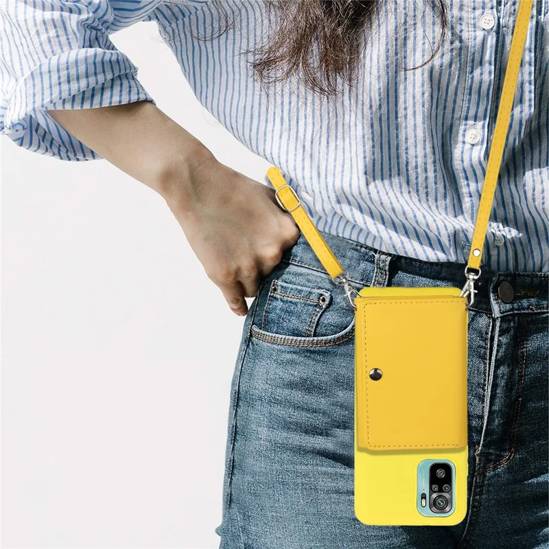 PU Leather + TPU Case with Card Slots Kickstand for Xiaomi Redmi Note 10 4GG / Note 10S / Poco M5s 4G - Yellow