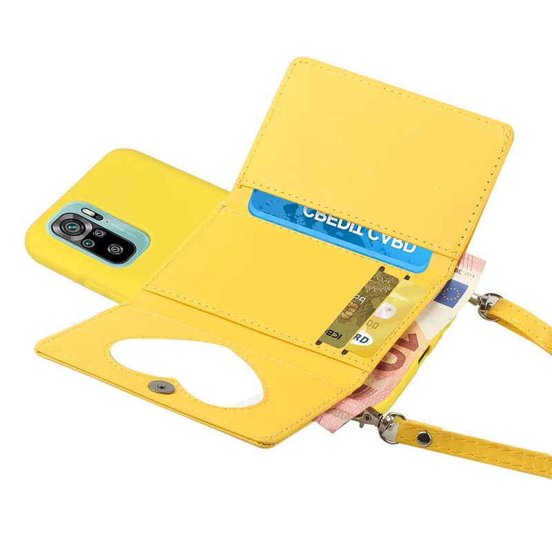 PU Leather + TPU Case with Card Slots Kickstand for Xiaomi Redmi Note 10 4GG / Note 10S / Poco M5s 4G - Yellow