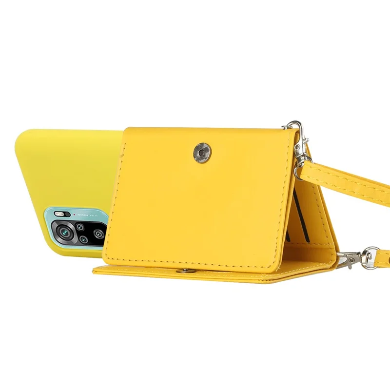 PU Leather + TPU Case with Card Slots Kickstand for Xiaomi Redmi Note 10 4GG / Note 10S / Poco M5s 4G - Yellow
