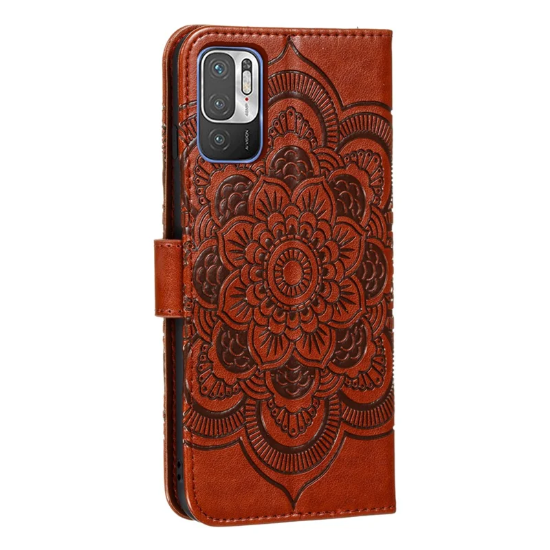 Impreinte Mandala Flower Match Stand Cuir Case Pour Xiaomi Redmi Note 10 5g / Poco M3 Pro 5g / 4g - Brun