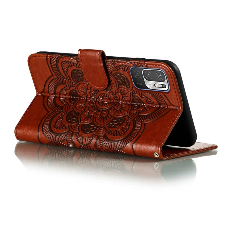 Impreinte Mandala Flower Match Stand Cuir Case Pour Xiaomi Redmi Note 10 5g / Poco M3 Pro 5g / 4g - Brun