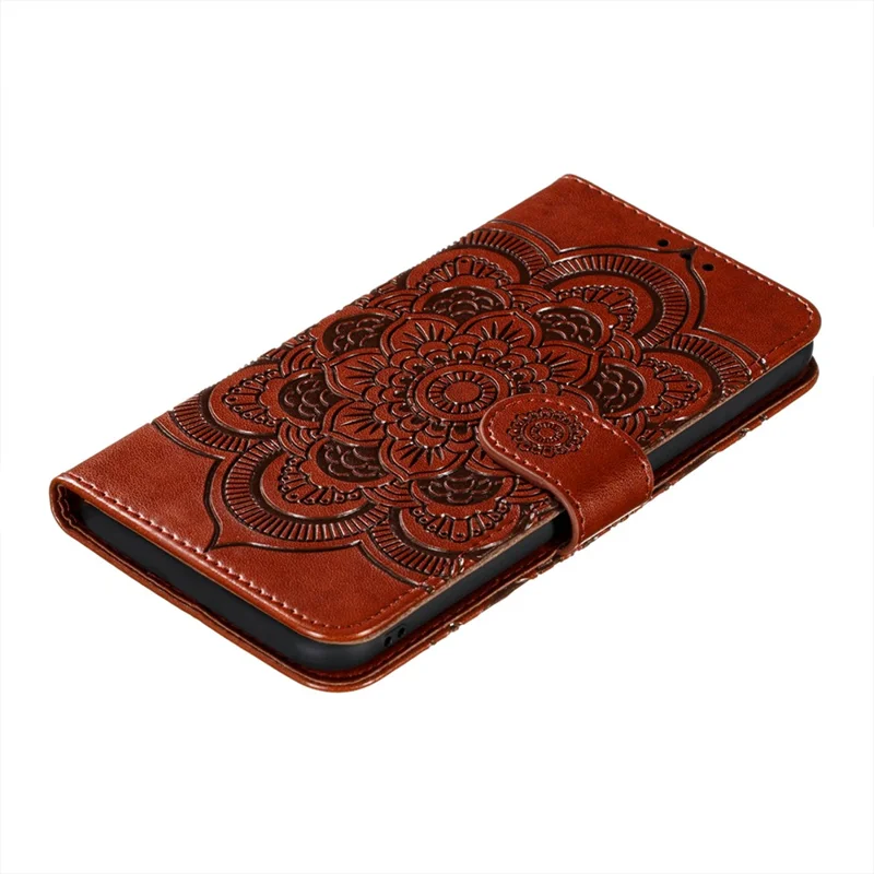 Impreinte Mandala Flower Match Stand Cuir Case Pour Xiaomi Redmi Note 10 5g / Poco M3 Pro 5g / 4g - Brun