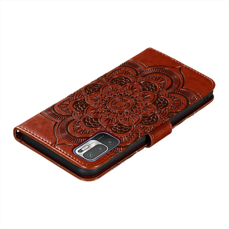 Impreinte Mandala Flower Match Stand Cuir Case Pour Xiaomi Redmi Note 10 5g / Poco M3 Pro 5g / 4g - Brun