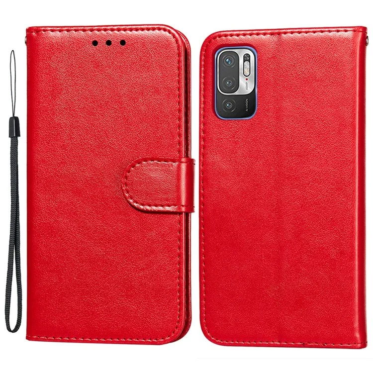 Dual-sided Magnetic Clasp Leather Wallet Stand Phone Case Shell for Xiaomi Redmi Note 10 5G/Poco M3 Pro 5G/4G - Red