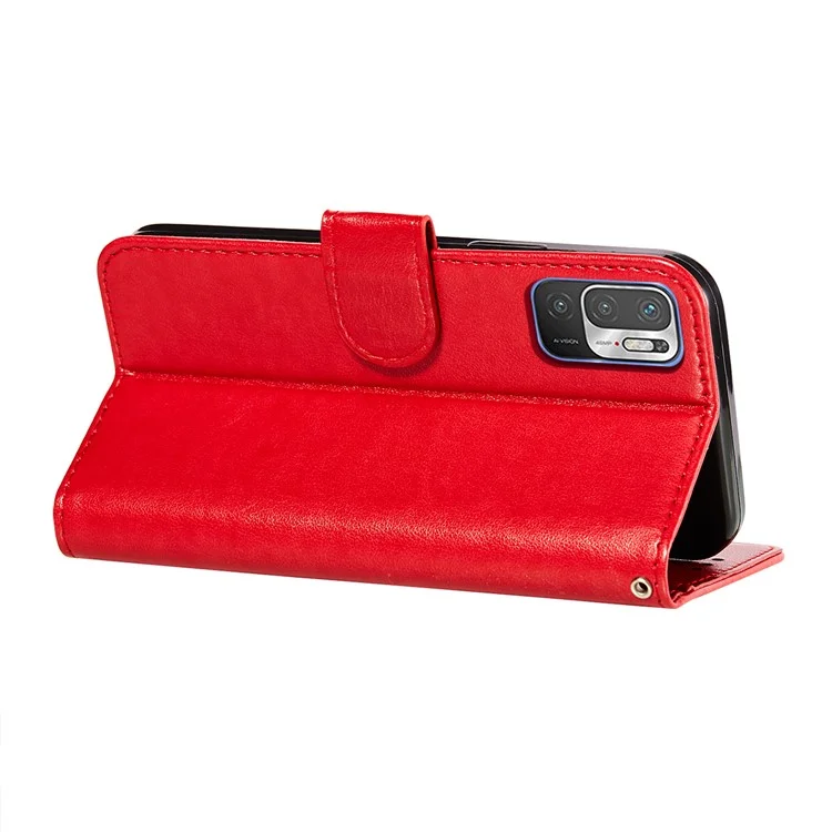 Dual-sided Magnetic Clasp Leather Wallet Stand Phone Case Shell for Xiaomi Redmi Note 10 5G/Poco M3 Pro 5G/4G - Red