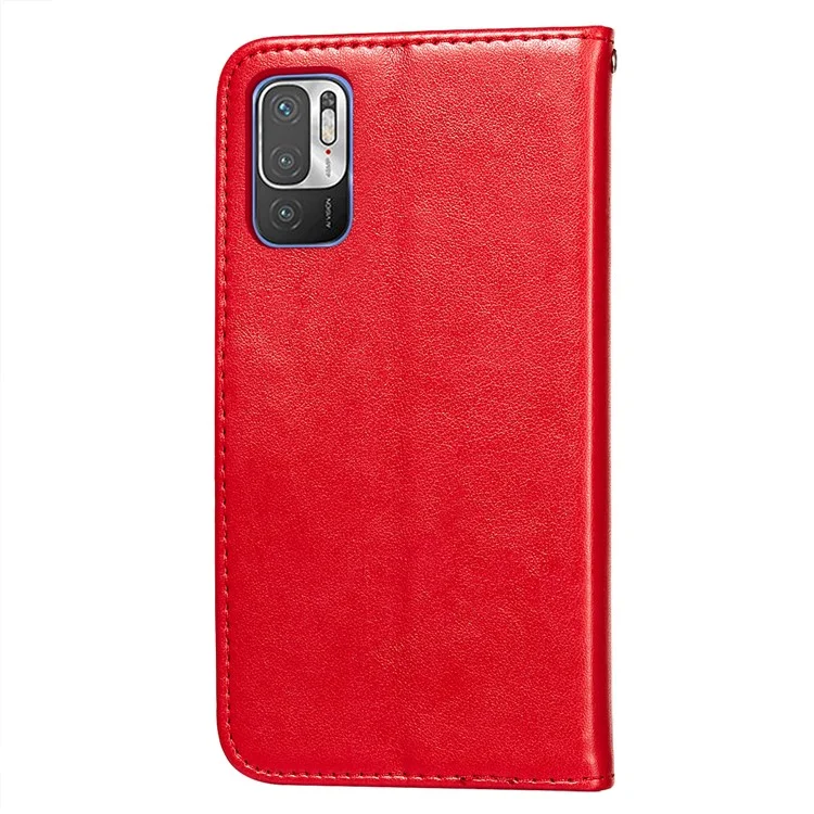 Dual-sided Magnetic Clasp Leather Wallet Stand Phone Case Shell for Xiaomi Redmi Note 10 5G/Poco M3 Pro 5G/4G - Red
