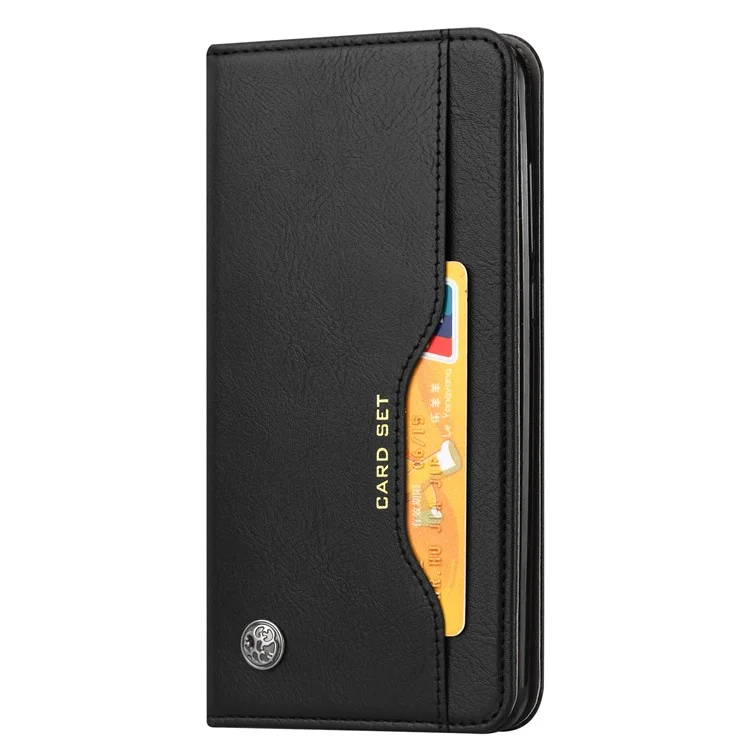 Wallet Stand Auto-absorbed Leather Protector Phone Cover for Xiaomi Redmi Note 10 4G / Redmi Note 10S / Poco M5s 4G - Black