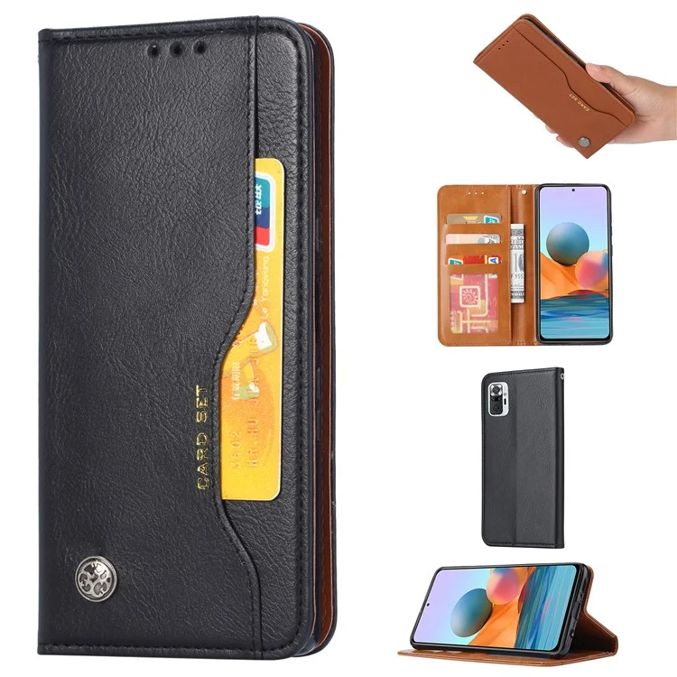 Wallet-Stand-Auto-absorbierte Lederschutz-Telefonabdeckung Für Xiaomi-Redmi-Anmerkung 10 4G / Redmi-Anmerkung 10s - Schwarz