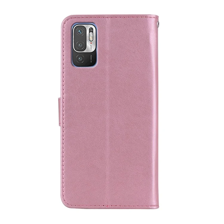 Impronta Flower Owl Pattern Worthet Cover Per il Portafoglio Per la Pelle Per Xiaomi Redmi Nota 10 5G/Poco M3 Pro 5G/4G - Oro Rosa