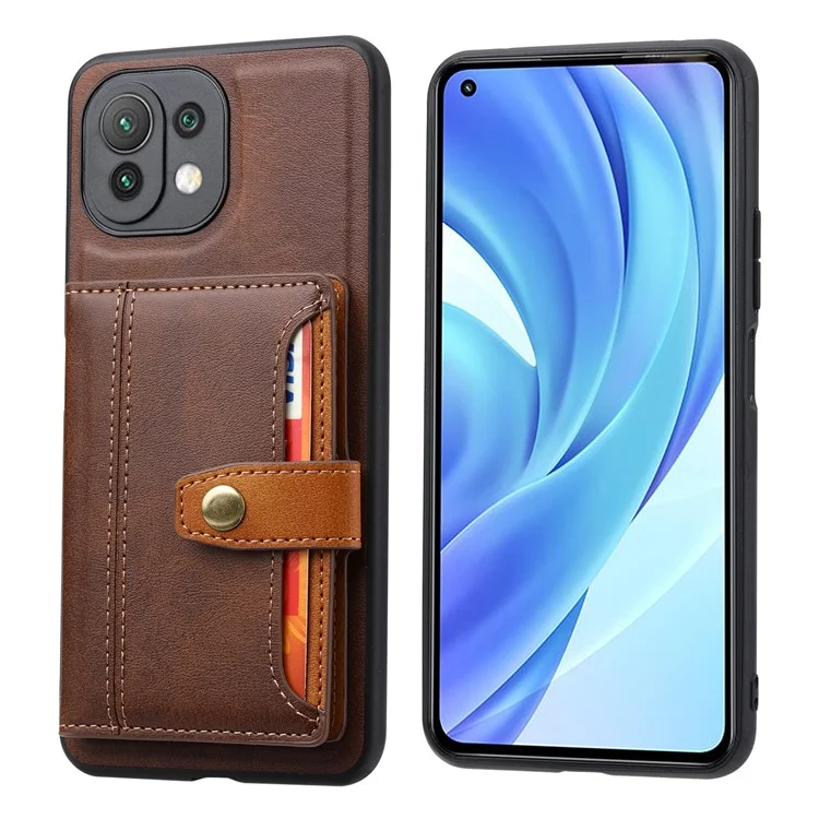 Étui en TPU revêtu de cuir PU [Fentes pour cartes] [Support] pour Xiaomi Mi 11 Lite 4G / 5G / 11 Lite 5G NE - Marron