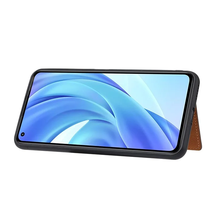 Étui en TPU revêtu de cuir PU [Fentes pour cartes] [Support] pour Xiaomi Mi 11 Lite 4G / 5G / 11 Lite 5G NE - Marron