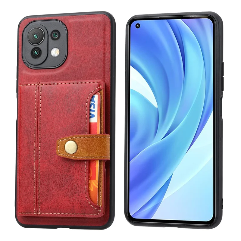 PU Leather Coated TPU Case [Card Slots] [Kickstand] for Xiaomi Mi 11 Lite 4G / 5G / 11 Lite 5G NE - Red