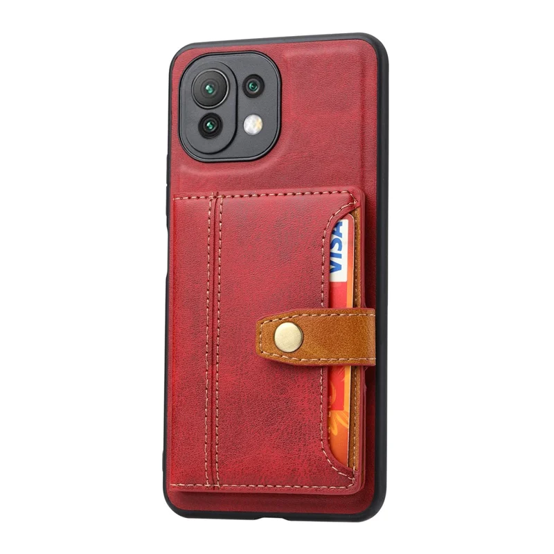 PU Leather Coated TPU Case [Card Slots] [Kickstand] for Xiaomi Mi 11 Lite 4G / 5G / 11 Lite 5G NE - Red