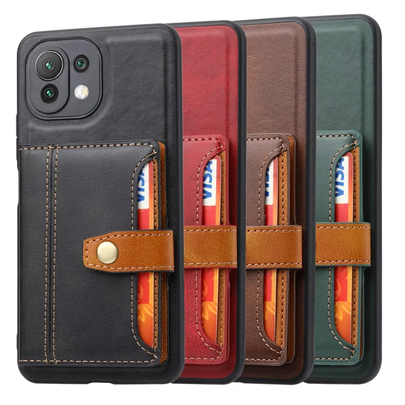 PU Leather Coated TPU Case [Card Slots] [Kickstand] for Xiaomi Mi 11 Lite 4G / 5G / 11 Lite 5G NE - Red