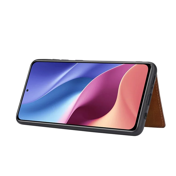 Caixa TPU Revestida Com Couro PU [slots de Cartão] [Kickstand] Para Xiaomi Redmi K40 / Redmi K40 Pro / Poco F3 - Preto