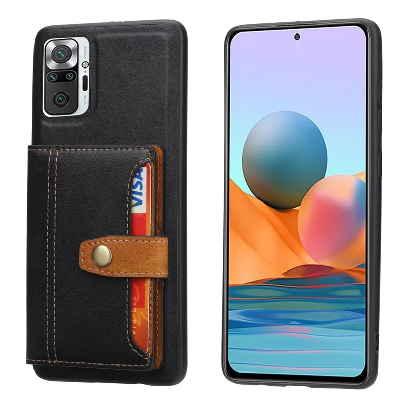PU Leather Coated TPU Case with Card Slot and Kickstand for Xiaomi Redmi Note 10 Pro / Redmi Note 10 Pro Max - Black