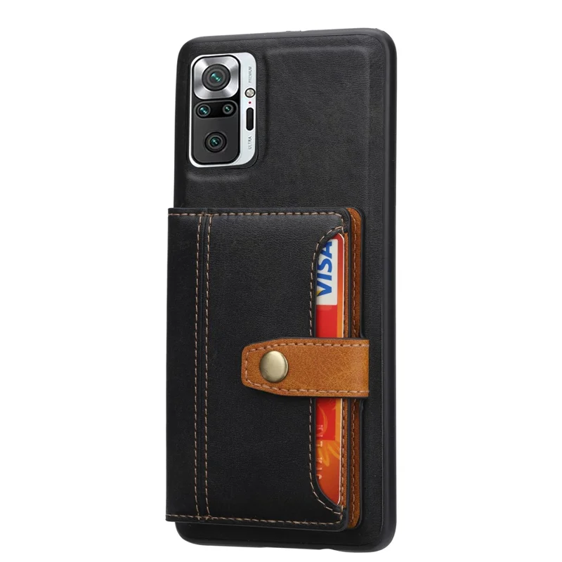 PU Leather Coated TPU Case with Card Slot and Kickstand for Xiaomi Redmi Note 10 Pro / Redmi Note 10 Pro Max - Black