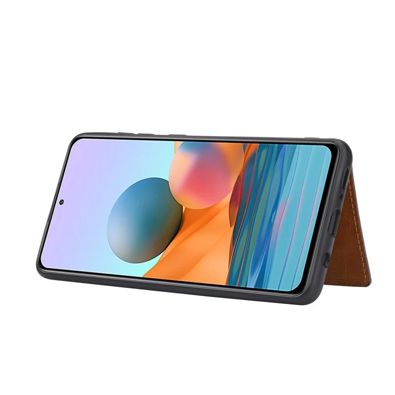 PU Leather Coated TPU Case with Card Slot and Kickstand for Xiaomi Redmi Note 10 Pro / Redmi Note 10 Pro Max - Black