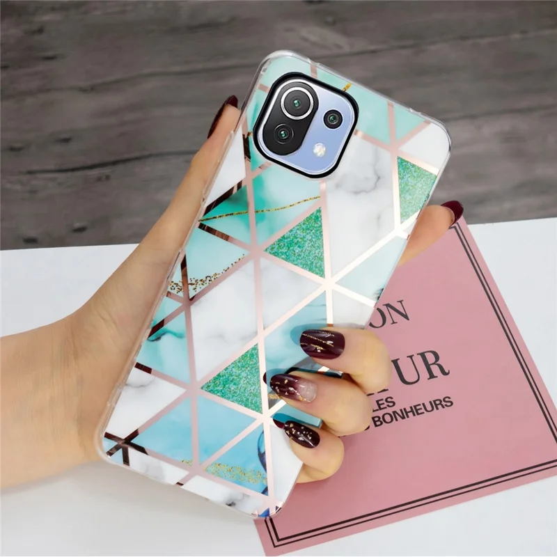 IMD Design Marble Pattern Electroplating TPU Phone Cover Case Protector for Xiaomi Mi 11 Lite 4G / 5G / 11 Lite 5G NE - Green/White