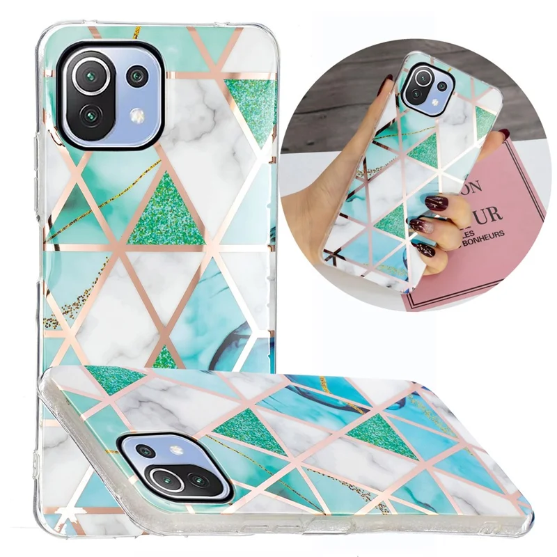 IMD Design Marble Pattern Electroplating TPU Phone Cover Case Protector for Xiaomi Mi 11 Lite 4G / 5G / 11 Lite 5G NE - Green/White