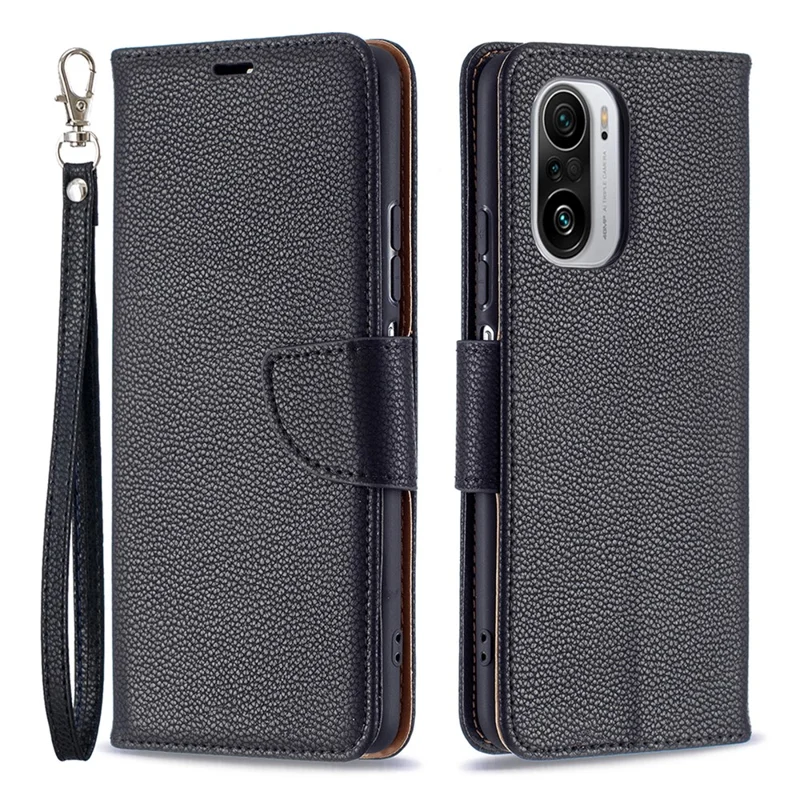 Litchi Skin Wallet Leather Stand Cover Shell for Xiaomi Mi 11i/Poco F3/Redmi K40/K40 Pro - Black