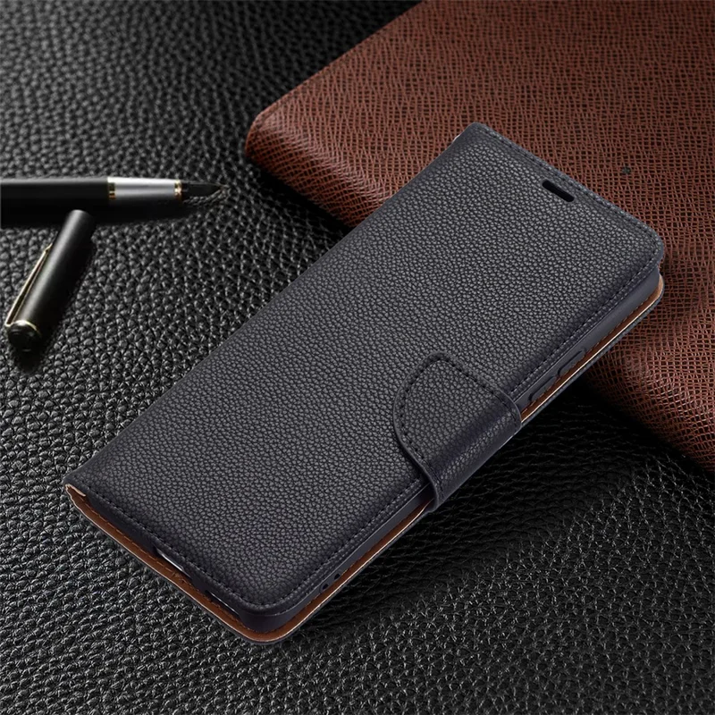 Litchi Skin Wallet Leather Stand Cover Shell for Xiaomi Mi 11i/Poco F3/Redmi K40/K40 Pro - Black