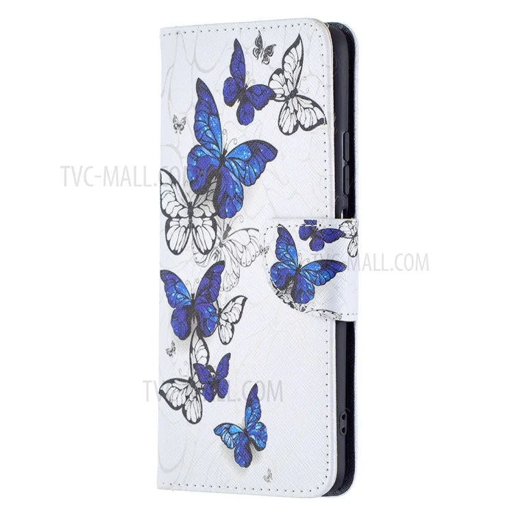 Musterdruck Full Protection Wallet Design Leder Stand Cover Case Für Xiaomi Redmi K40 / K40 PRO / MI 11I / POCO F3 - Blauer Schmetterling