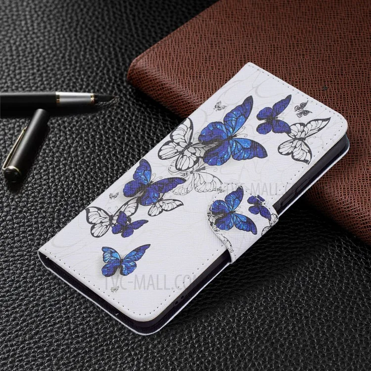 Musterdruck Full Protection Wallet Design Leder Stand Cover Case Für Xiaomi Redmi K40 / K40 PRO / MI 11I / POCO F3 - Blauer Schmetterling