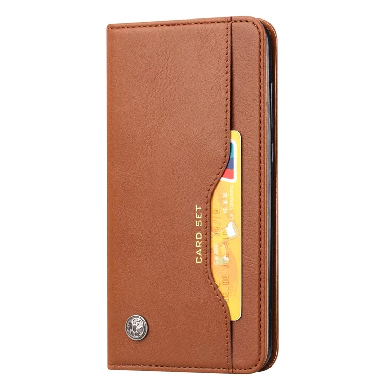 Tampa de Couro de Carteira Absorvida Automaticamente Para Xiaomi Mi 11 Pro - Castanho
