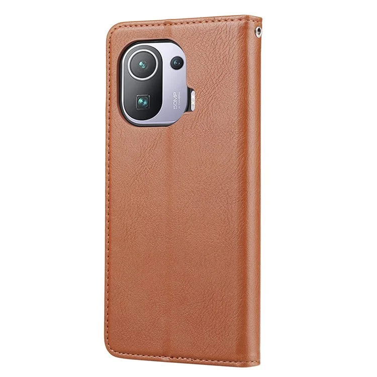 Tampa de Couro de Carteira Absorvida Automaticamente Para Xiaomi Mi 11 Pro - Castanho