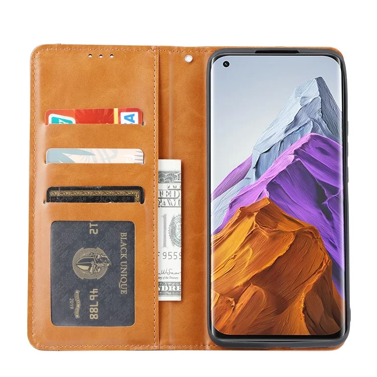 Tampa de Couro de Carteira Absorvida Automaticamente Para Xiaomi Mi 11 Pro - Castanho