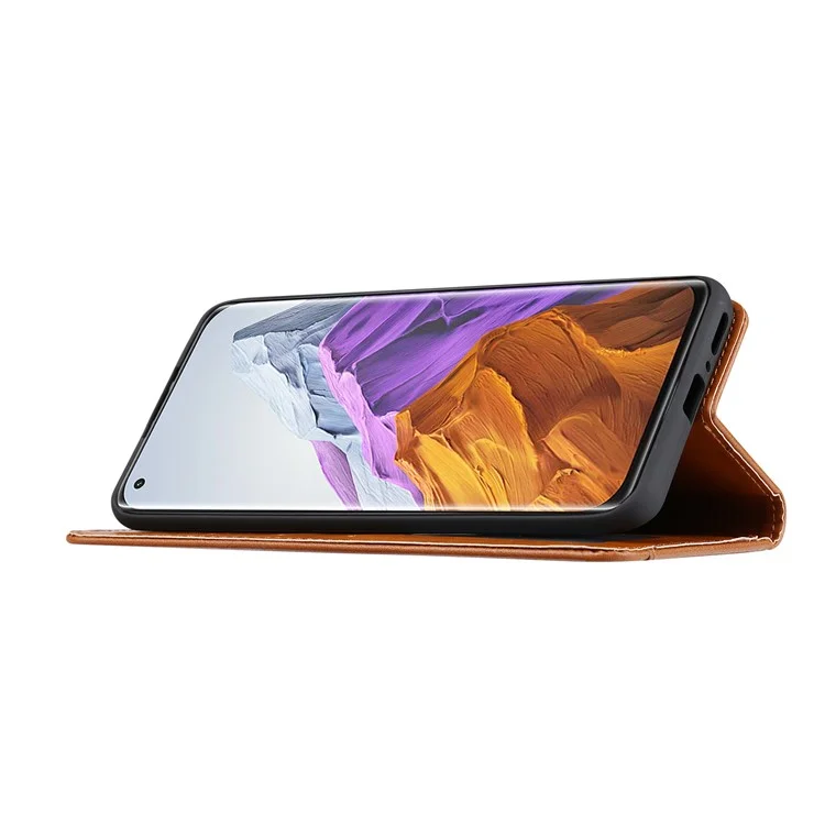 Tampa de Couro de Carteira Absorvida Automaticamente Para Xiaomi Mi 11 Pro - Castanho