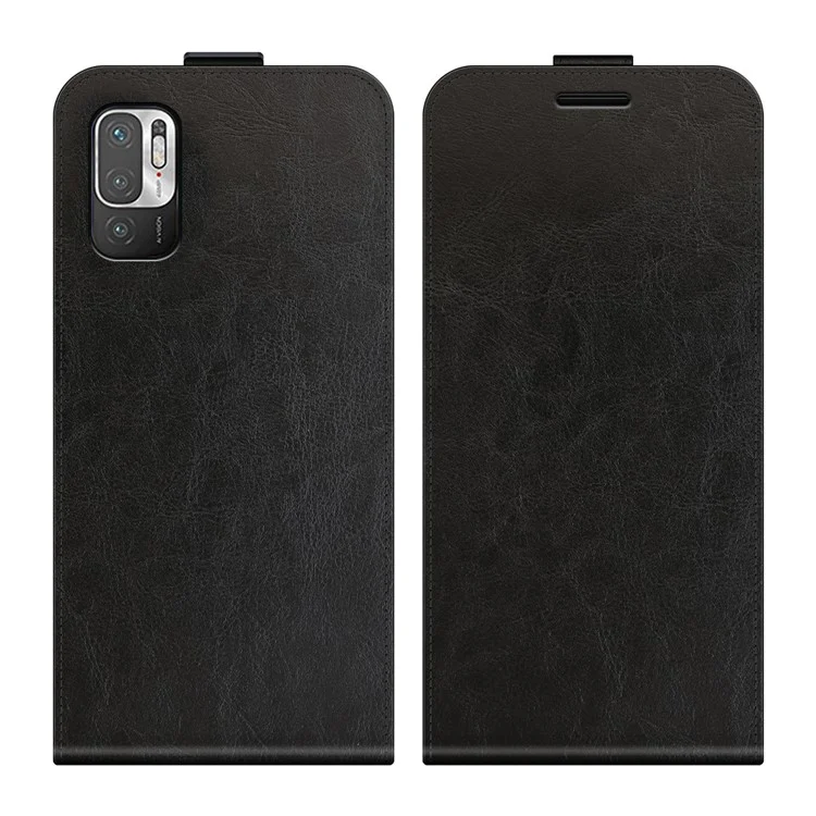 Vertical Flip Crazy Horse Texture Leather Phone Case with Card Holder for Xiaomi Redmi Note 10 5G/Poco M3 Pro 5G/4G - Black