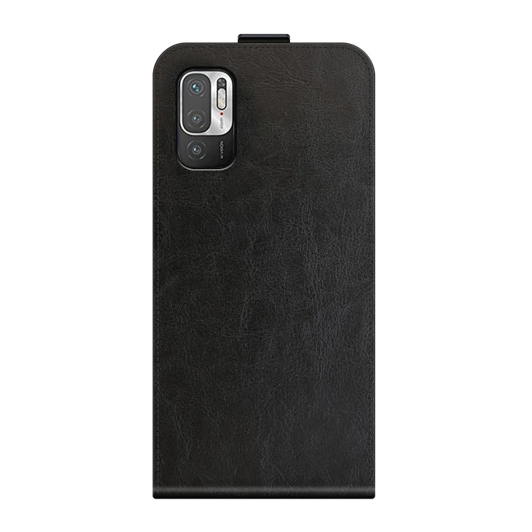 Vertical Flip Crazy Horse Texture Leather Phone Case with Card Holder for Xiaomi Redmi Note 10 5G/Poco M3 Pro 5G/4G - Black