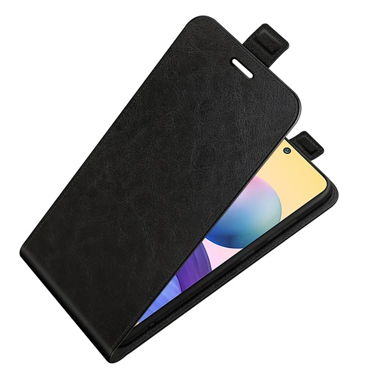 Vertical Flip Crazy Horse Texture Leather Phone Case with Card Holder for Xiaomi Redmi Note 10 5G/Poco M3 Pro 5G/4G - Black