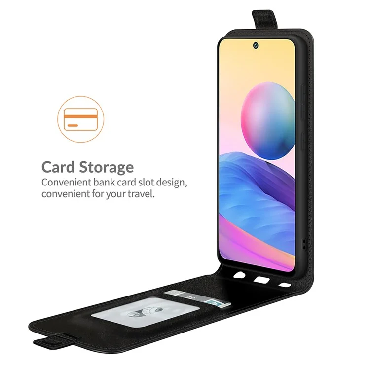 Vertical Flip Crazy Horse Texture Leather Phone Case with Card Holder for Xiaomi Redmi Note 10 5G/Poco M3 Pro 5G/4G - Black