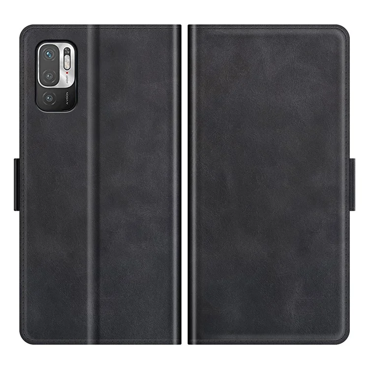 PU Leather Wallet Stand Double Clasp Magnetic Closure Phone Case Shell for Xiaomi Redmi Note 10 5G/Poco M3 Pro 5G/4G - Black