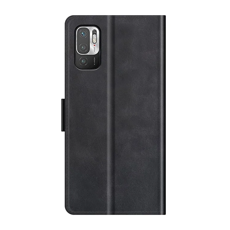 PU Leather Wallet Stand Double Clasp Magnetic Closure Phone Case Shell for Xiaomi Redmi Note 10 5G/Poco M3 Pro 5G/4G - Black